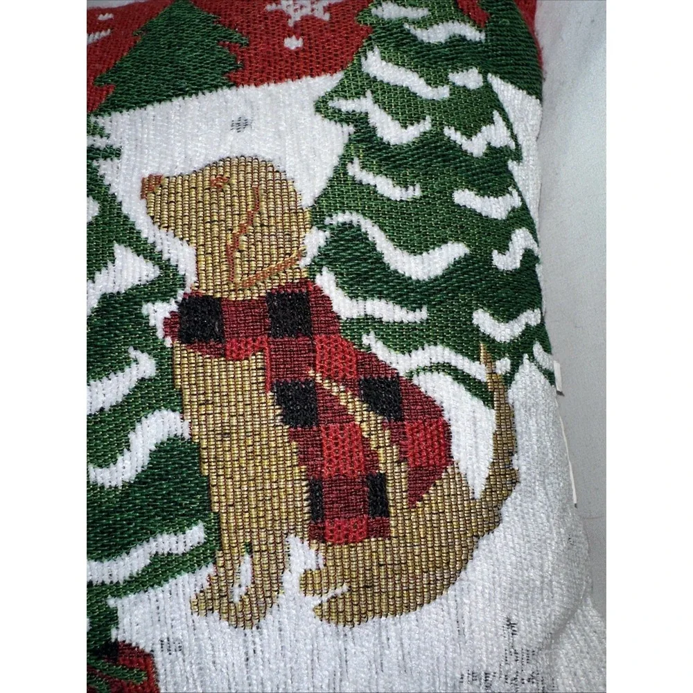 Christmas Holiday 2 Labrador Retrievers Needlepoint Pillow Woven Back16x12